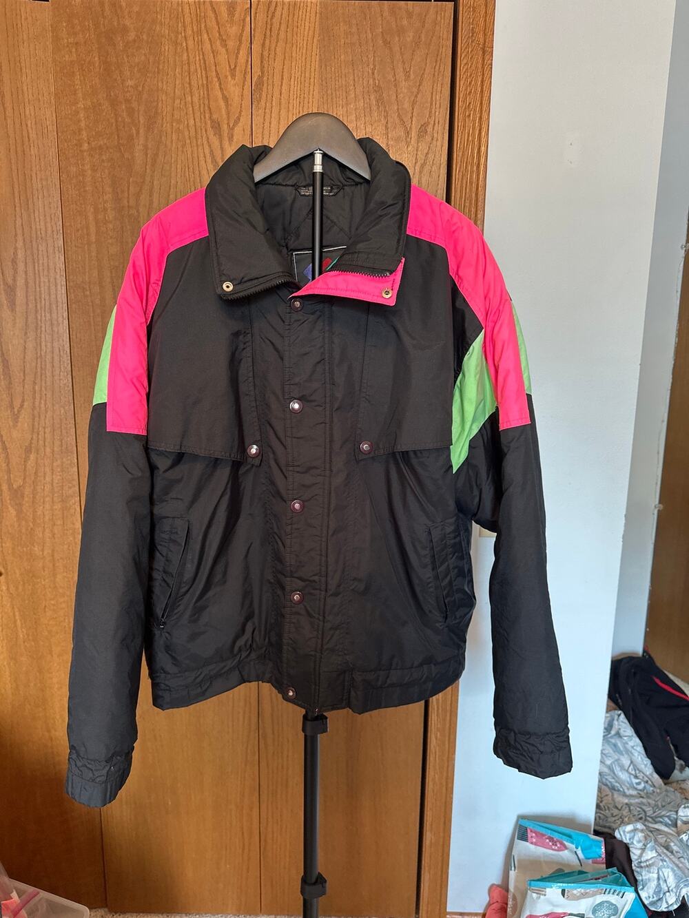 Vintage 1980s Steep Slopes Neon Colorblock Ski Jacket (Men's XL)